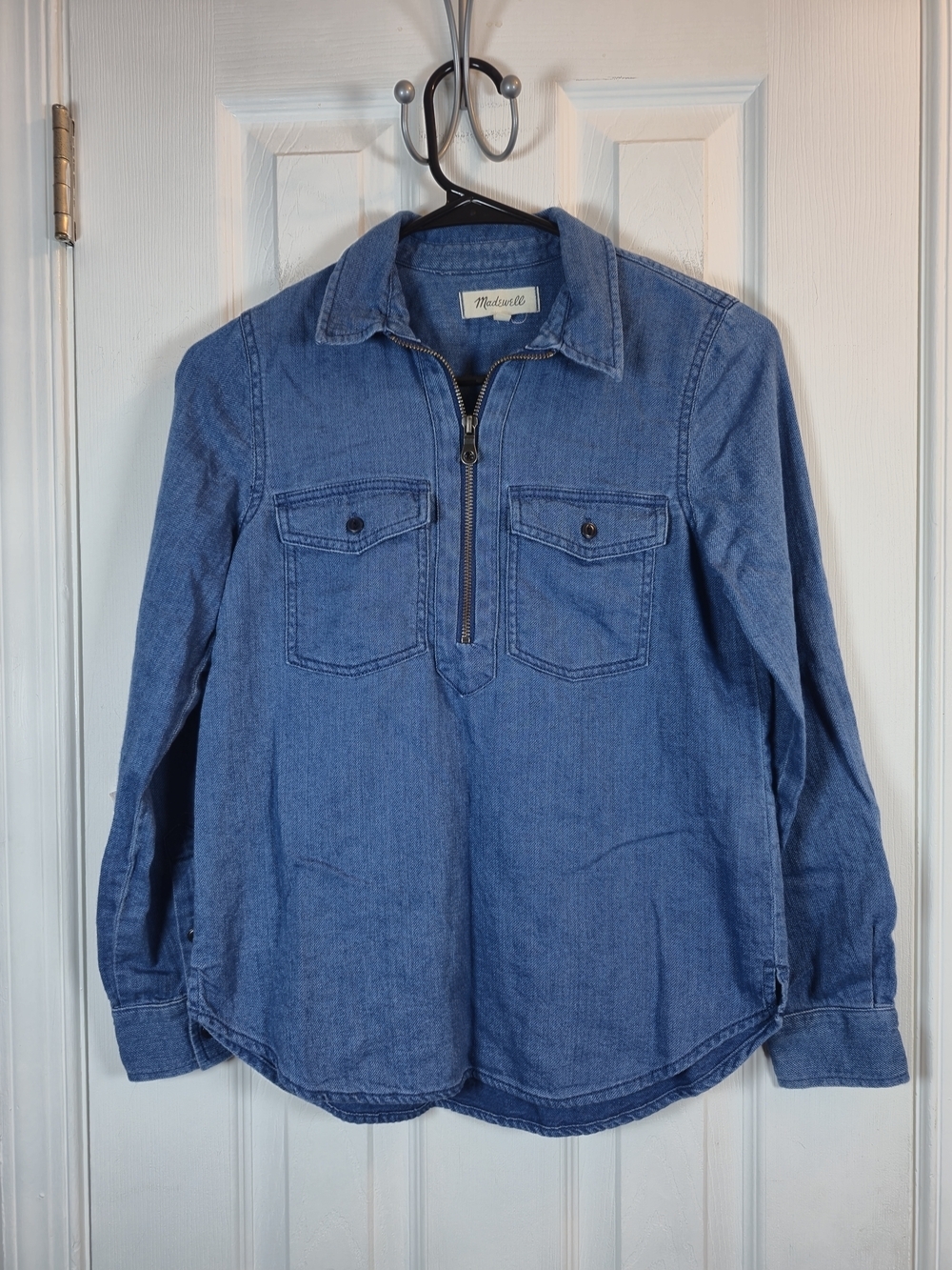 Madewell Denim Half-Zip Pullover Shirt Utility Chambray Blue Top XXS
